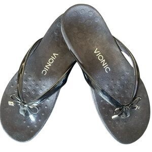 VIONIC Bella II Bow Detail Flip Flops Black Size 8
